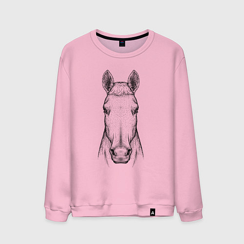 Мужской свитшот Голова лошади анфас / Светло-розовый – фото 1