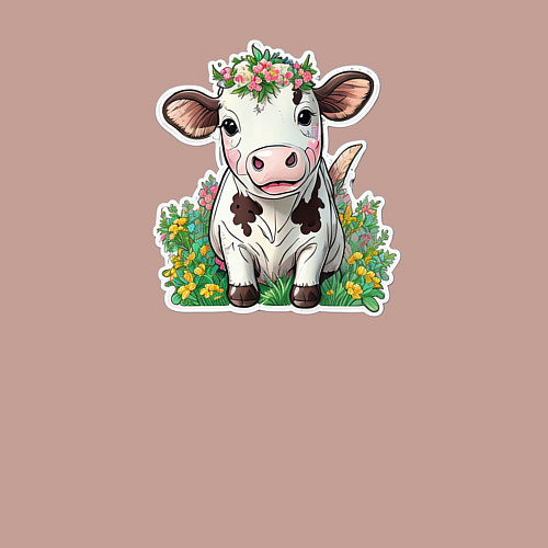 Мужской свитшот Коровка в весенних цветах / Пыльно-розовый – фото 3