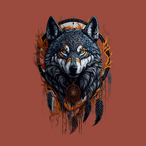 Мужской свитшот Волк и ловец снов / Кирпичный – фото 3