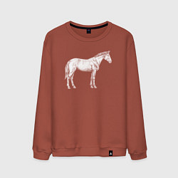 Свитшот хлопковый мужской Белая лошадь сбоку, цвет: кирпичный
