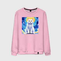 Свитшот хлопковый мужской Белый кот на фоне неба, цвет: светло-розовый