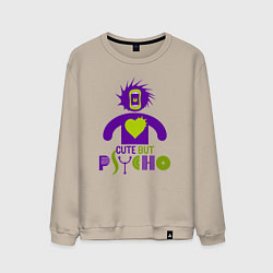 Свитшот хлопковый мужской Cute but psycho inscription, цвет: миндальный