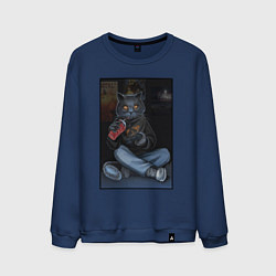 Свитшот хлопковый мужской Кот - задрот, цвет: тёмно-синий