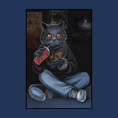 Мужской свитшот Кот - задрот / Тёмно-синий – фото 3