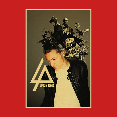 Мужской свитшот Chester Bennington - group / Красный – фото 3