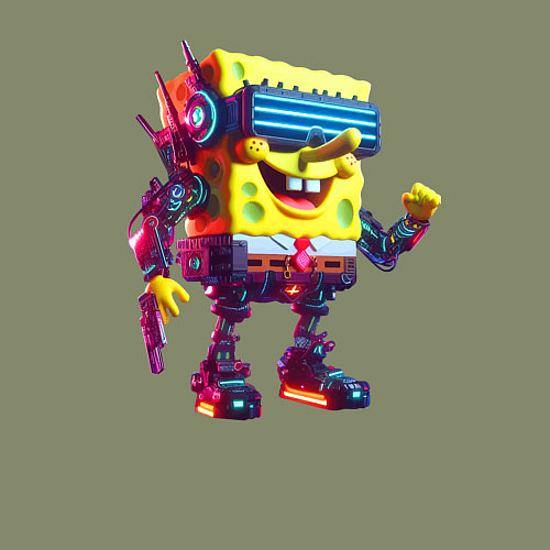 Мужской свитшот Sponge Bob - cyberpunk - ai art / Авокадо – фото 3