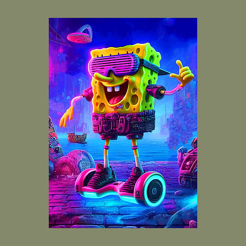 Мужской свитшот Sponge Bob on a gyro scooter - ai art / Авокадо – фото 3