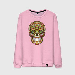 Свитшот хлопковый мужской Череп декоративный мексиканский, цвет: светло-розовый