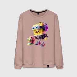 Мужской свитшот Губка Боб и улитка Гэри - киберпанк