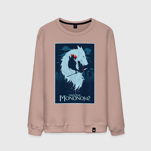 Мужской свитшот Мононоке волчица / Пыльно-розовый – фото 1