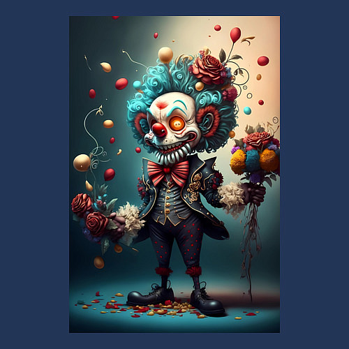 Мужской свитшот Страшный клоун с шарами и цветами праздник / Тёмно-синий – фото 3