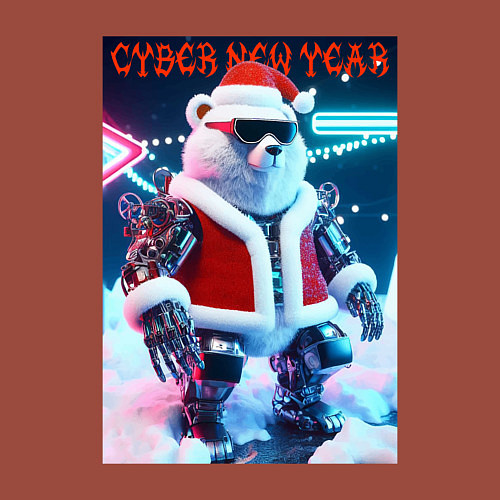 Мужской свитшот Cyber new year - polar bear - ai art / Кирпичный – фото 3