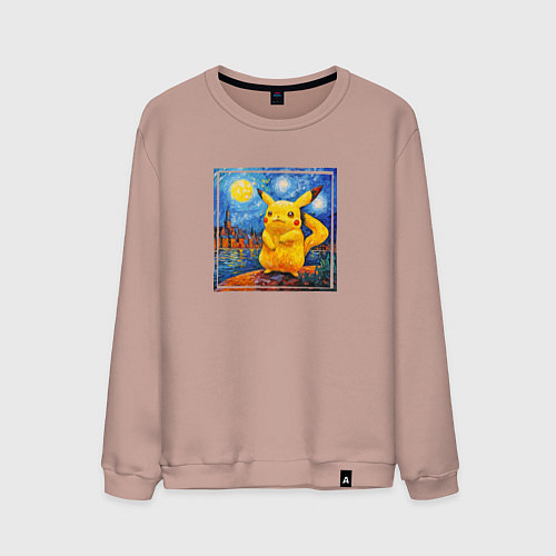 Мужской свитшот Пикачу звёздной ночью Ван Гога / Пыльно-розовый – фото 1