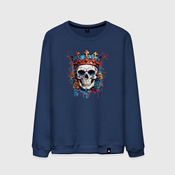 Свитшот хлопковый мужской Череп в короне падшего короля, цвет: тёмно-синий