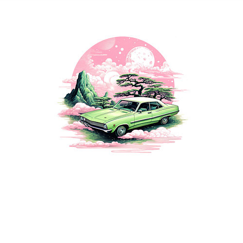 Мужской свитшот Ретро автомобиль на розовом закате / Белый – фото 3