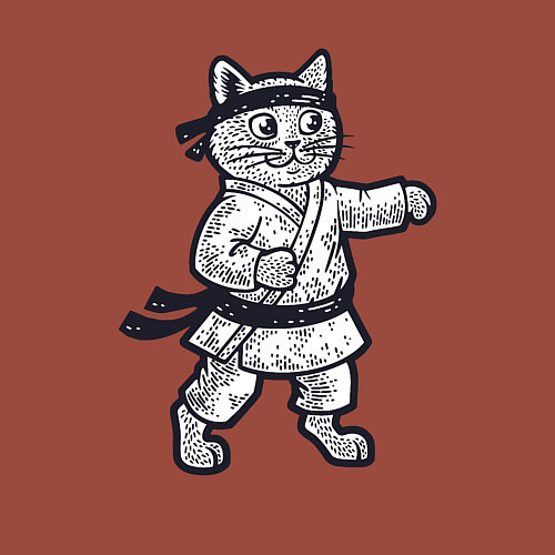 Мужской свитшот Котик каратист / Кирпичный – фото 3