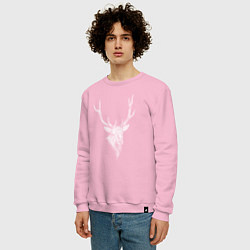 Свитшот хлопковый мужской Голова белого оленя, цвет: светло-розовый — фото 2