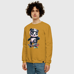 Свитшот хлопковый мужской Cool panda on a skateboard - extreme, цвет: горчичный — фото 2