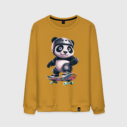 Мужской свитшот Cool panda on a skateboard - extreme / Горчичный – фото 1