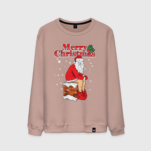 Мужской свитшот Санта на крыше / Пыльно-розовый – фото 1