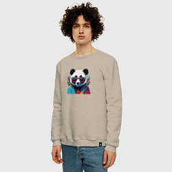 Свитшот хлопковый мужской Модная панда в солнечных очках, цвет: миндальный — фото 2