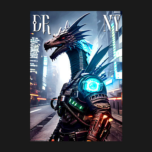 Мужской свитшот Cool dragon - cyberpunk - ai art / Черный – фото 3