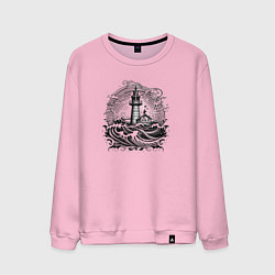Свитшот хлопковый мужской Море и маяк, цвет: светло-розовый