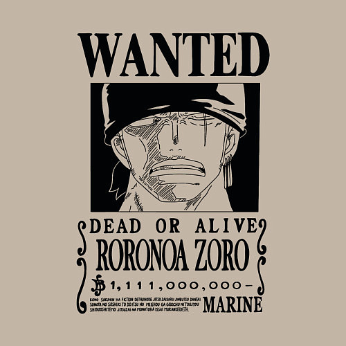 Мужской свитшот Награда за голову Ророноа Зоро One Piece / Миндальный – фото 3