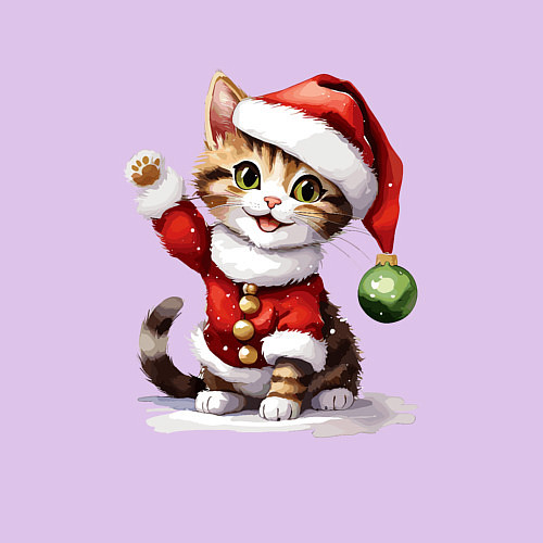 Мужской свитшот Милый мультяшный кот в шляпе Санты / Лаванда – фото 3