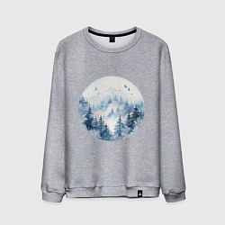 Свитшот хлопковый мужской Горы в тумане в круге, цвет: меланж