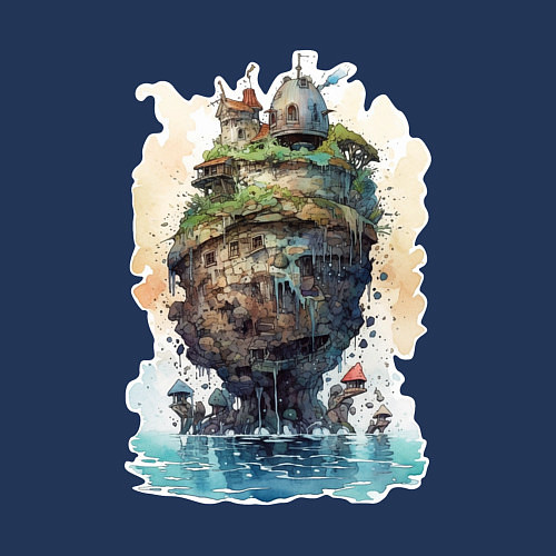 Мужской свитшот Плавучий остров в стиле Ghibli / Тёмно-синий – фото 3