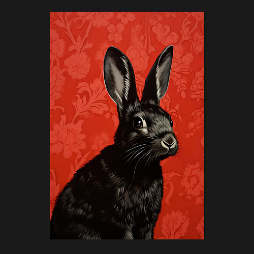Мужской свитшот Черный кролик на красном фоне / Черный – фото 3