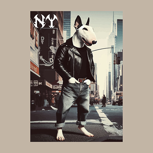 Мужской свитшот Dude bull terrier is a New Yorker / Миндальный – фото 3