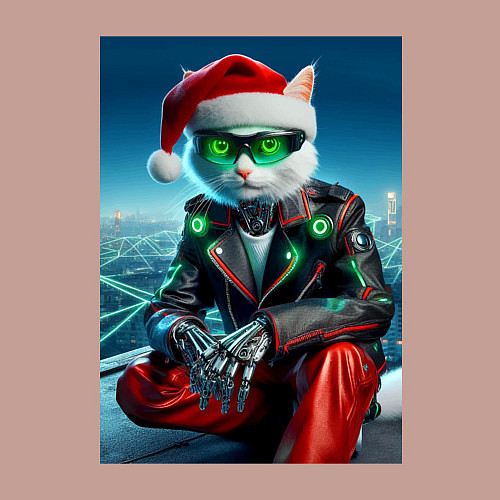 Мужской свитшот Cool cat - new year cyberpunk / Пыльно-розовый – фото 3