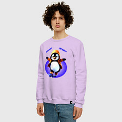 Свитшот хлопковый мужской Пингвин на скейте, цвет: лаванда — фото 2
