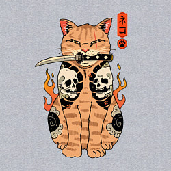 Свитшот хлопковый мужской Огненный кот якудза самурай, цвет: меланж — фото 2