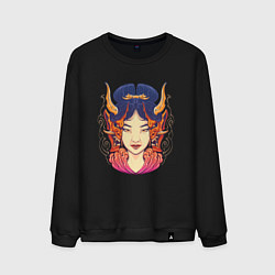 Свитшот хлопковый мужской Японская гейша, цвет: черный