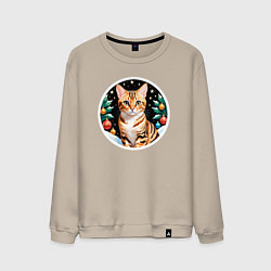 Мужской свитшот Бенгальская кошка ждет Новый Год