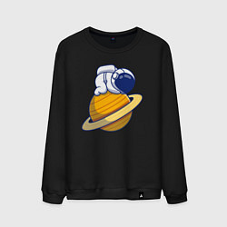 Свитшот хлопковый мужской Космонавт на Сатурне, цвет: черный