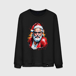 Свитшот хлопковый мужской Плохой Санта в стиле акварели, цвет: черный