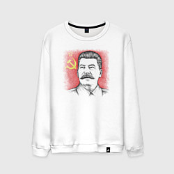Свитшот хлопковый мужской Сталин с флагом СССР, цвет: белый