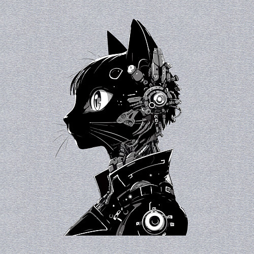 Мужской свитшот Кибер кошечка - аниме / Меланж – фото 3