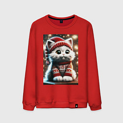 Мужской свитшот Котик в новогоднем свитере