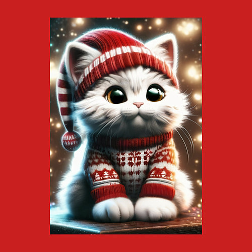 Мужской свитшот Котик в новогоднем свитере / Красный – фото 3