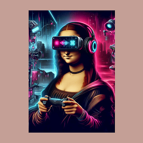 Мужской свитшот Mona Lisa is an avid gamer - fantasy / Пыльно-розовый – фото 3