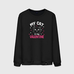 Свитшот хлопковый мужской My cat is my Valentine 2024, цвет: черный