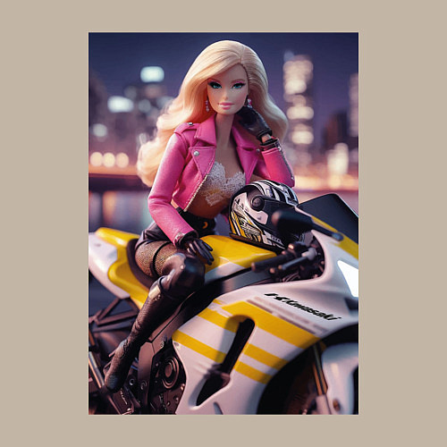 Мужской свитшот Barbie on a Kawasaki sports motorcycle / Миндальный – фото 3