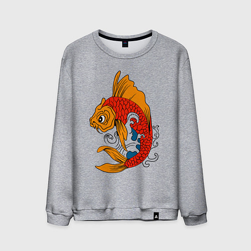 Мужской свитшот Карп кои на волнах в японском стиле / Меланж – фото 1