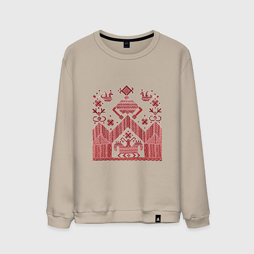 Мужской свитшот Красные славянская узоры вышивки / Миндальный – фото 1
