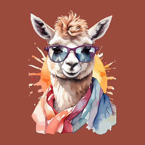 Мужской свитшот Лама в очках цвет / Кирпичный – фото 3